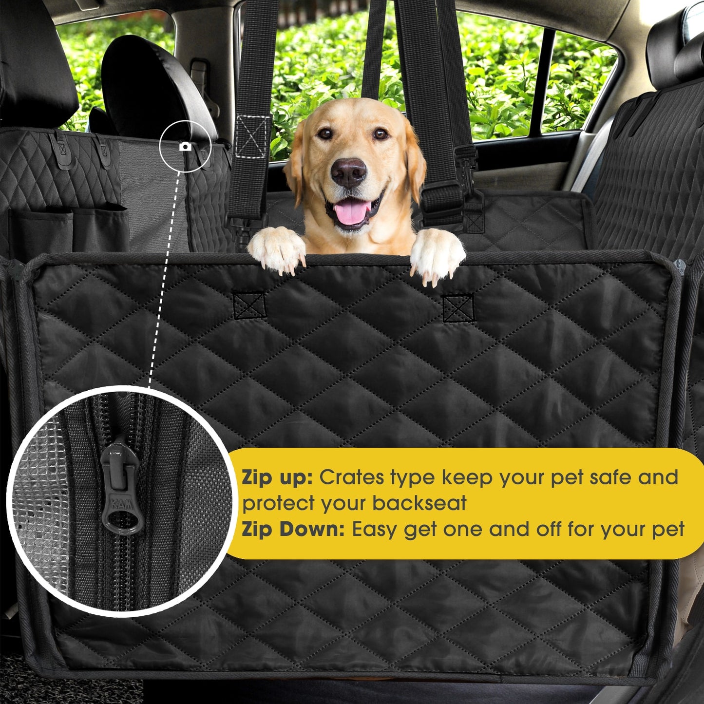 Car Rear Back Seat Cover for Dogs (+ Comes with Dog Seat Belt!)